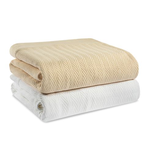 Santa Rosa Blanket, 100% Cotton Herringbone, Queen 90x90, 5.5 lbs, White